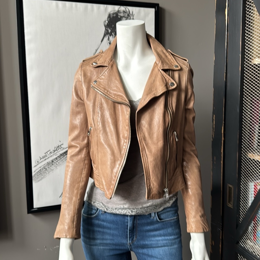 Women’s Tan Leather Moto Jacket